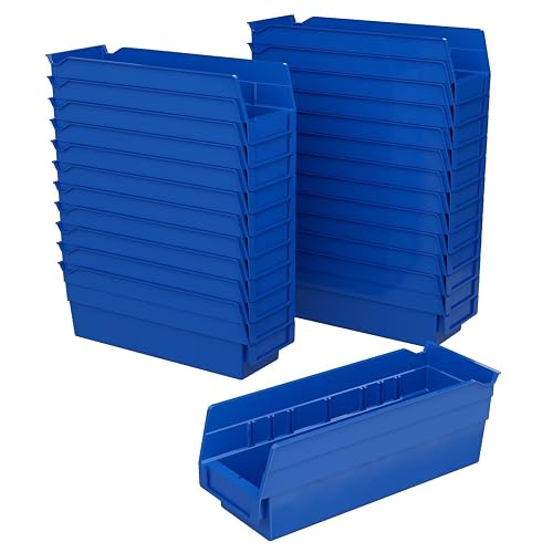 Akro-Mils 30120 Heavy Duty Plastic Shelf Bins, 12"x 4"x 4", Blue, 24-Pack | Heavy Duty Nesting Storage Bins for Garage, Closet, Refrigerator, Kitchen, Cabinet, Drawer Organization, Pantry Organization