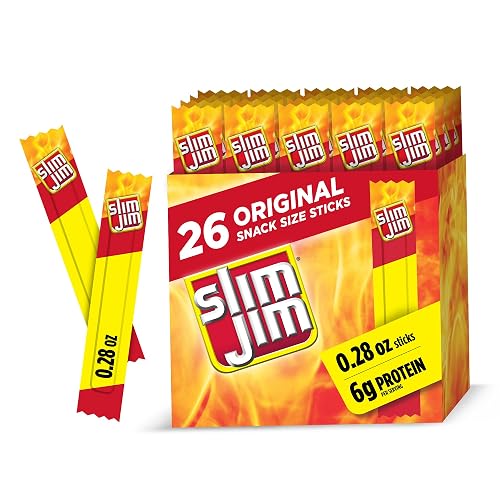 Slim Jim Smoked Jerky Meat Snack Sticks, Original Flavor, 0.28 oz., 26-ct | 6g protein per serving; Original flavor; great Halloween snack to hand out; perfect for lunchboxes, road trips & camping