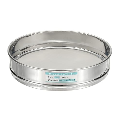 PATIKIL 120 Mesh(0.125mm) Lab Sieve, 11.8"(30cm) Diameter Sifting Screen 304 Stainless Steel Wire Cloth Fine Mesh Sieve for Industrial Laboratory Home Soil Sifter Dry Sift Screens Hash