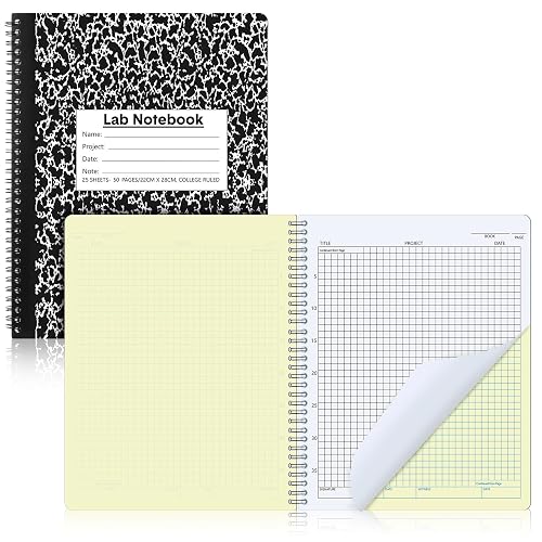 Affrolling 1 Pack Carbonless Lab Notebook Carbon Copy 8.5'' x 11'' | 25 Sets of Pages 50 Pages Total, Laboratory Engineering Chemistry Notebook, Science Grid, Coil Binding, Black and White