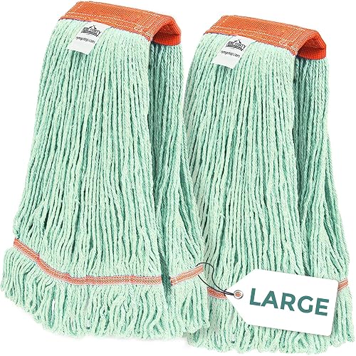 Nine Forty 2-Pack Industrial and Commercial-Grade Looped End Wet Mop Head Refill - Heavy Duty 20 Inch 4-Ply Premium Synthetic Yarn - for Optimal Absorption and Durability - Green (2 Pack, Large)