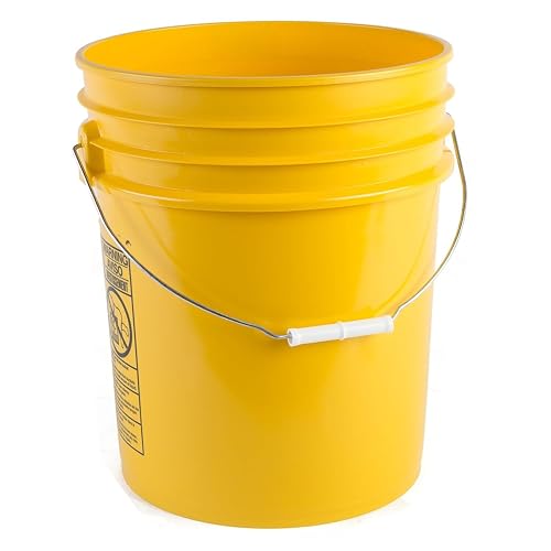 5 Gallon Food Grade Plastic Bucket, Open Head Pail with Handle, 12-3/8 in Diameter x 14-3/4 in Height (Yellow, 2 Pack)