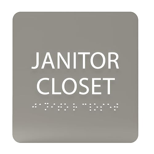 ADA CENTRAL SIGNS - 6" X6" Janitor Closet Sign - ADA Compliant Tactile Graphics Grade 2 Braille Text Acrylic Wall Signs - Janitorial, Custodian, Sanitation, Maintenance, Cleaning Supplies Door Sign