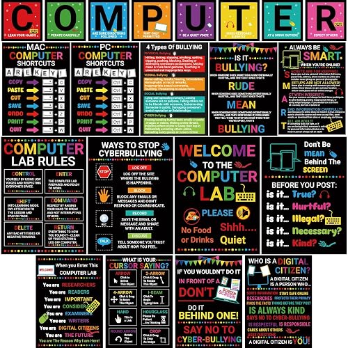 Stamiratiy 21Pcs Computer Science Classroom Posters Types of Bullying Poster Computer Lab Classroom Decor Bully Free Zone for Computer Lab Classroom (21, Computer)