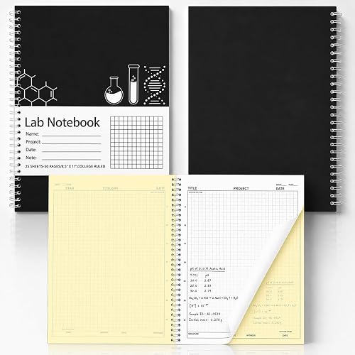 ehtagel 2 Pack Carbon Copy Lab Notebook with Acrylic Shield for Students | 8.5'' X 11" Lab Notebook Carbon Copies,50 Set of Pages 100 Pages Total Carbonless Lab Notebook for Researchers&Engineers