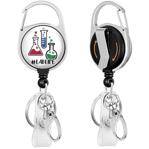 Gctriki LAB Life Medical Badge Reel, Cute Badge Holder Retractable Clip | Carabiner Clip, 24'' Retractable Keychain, Laboratory Science Card Holder Nurse Teacher Name Badge Accessories Office Gifts