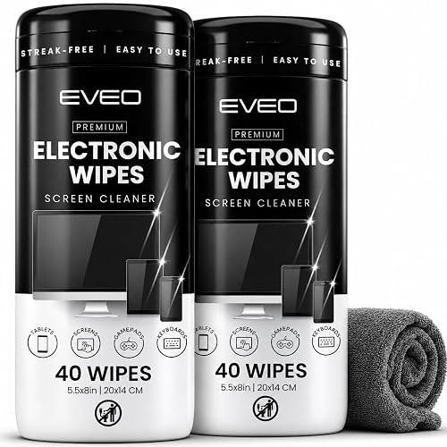 Electronic Wipes Screen Cleaner Streak-Free [2 Pack x40] Computer Screen Wipes, TV Screen Cleaner Wipes, Monitor Wipes for Smart TV, Laptop, iPhone, ipad and more - [Microfiber Cloth + 80 Wipes]