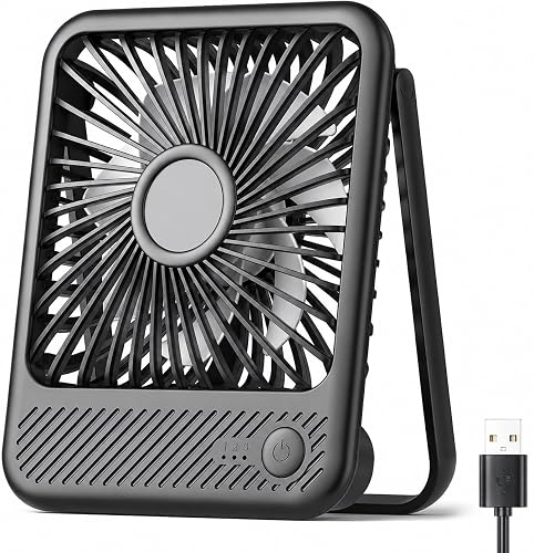 Koonie USB Desk Fan, Strong Wind Ultra Quiet Small Mini Fan, Black | 180° Tilt Folding & 3 Speeds Adjustable, USB-C Corded Powered Personal Fan for Office Desktop Bedroom, Black, NO BATTERY