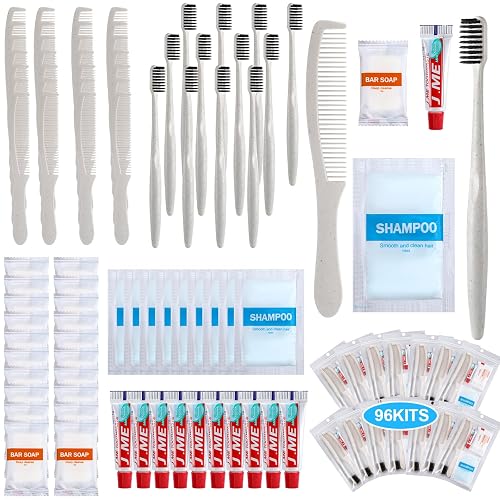 Hushee 96 Set Hygiene Kit, Shampoo Soap Toothbrush Toothpaste Comb Homeless | Individually Wrapped for Travel, Charity Shelters, Hotel Amenities, Hospitality Emergency, Bulk Disposable Toiletries