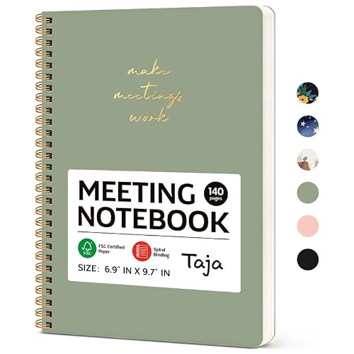 Taja Meeting Notebook for Work, Project Planner, 6.9" X 9.7", 140 Pages | Work Notebook with Action Items, Meeting Minutes Planner Notebook, Office Supplies for Men & Women, Green
