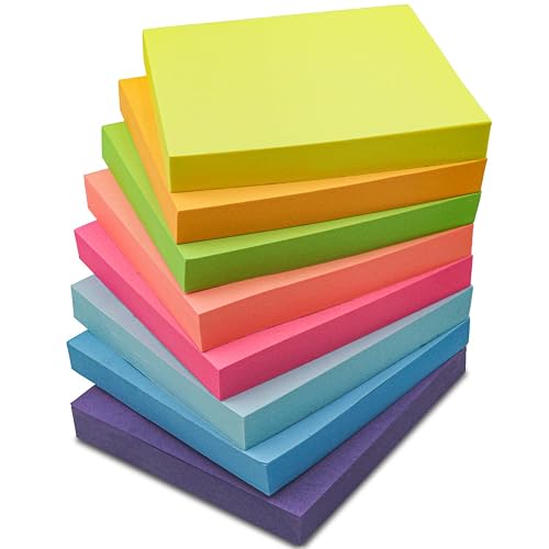 Realzeva Sticky Notes 3x3, Self-Sticky Notes Pad, 8 Pack-100 Sheet/Pad | Bright Colors Sticky Note Pads, Clean Removal, Easy to Post for Blank Desk Note Pads for School, Classroom & Office Supplies