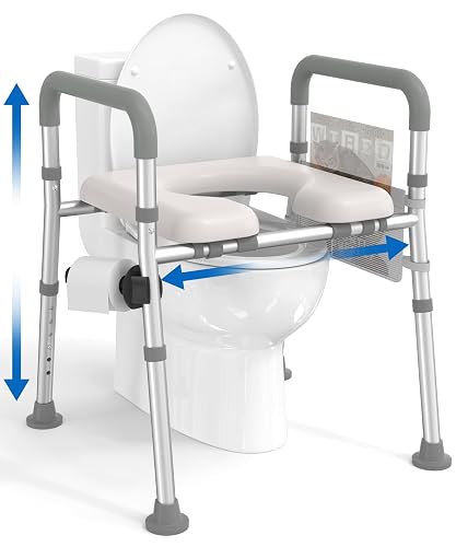 HOMLAND Toilet Seat Riser for Seniors with Adjustable Height & Width, 400lb | Padded Seat, Durable Aluminum Frame, Slip-Resistant Feet, Handicap Elevated Raised Toilet Seat for Elderly, Fit Most Toilet