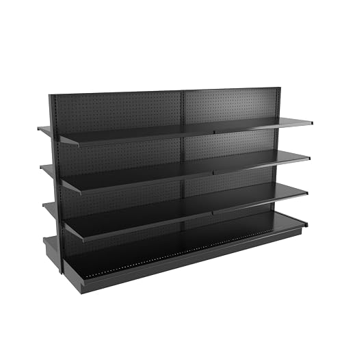 Retail Gondola Double Sided Shelf Display 16 Shelves 96W 60H 41D Black | Two Sided Island Gondola Retail Shelving Display for Convenience Grocery Liquor Stores, Industrial Grade