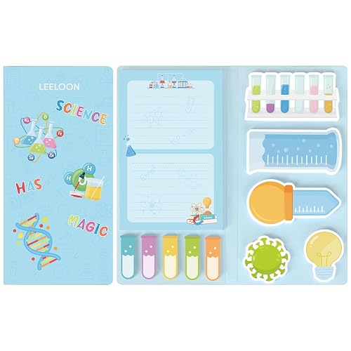 Science Sticky Notes Set, 360 Sheets Cute Cartoon Science Self-Stick Notes Pads Laboratory Themed Memo Pads Chemistry Page Markers for Home Office Supplies