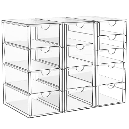 ARSTPEOE Acrylic 13-Drawer Storage & Makeup Organizer for Desk, Bath | Smooth-glide drawers, clear acrylic, stackable, dustproof, wipe-clean, for eyeliners, lip liners, markers, push pins,pen