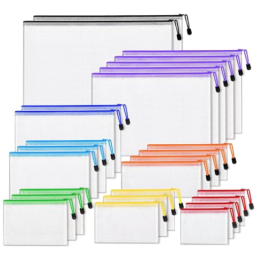 26pcs Mesh Zipper Pouch Bags, 8 Sizes Plastic Zippered Storage Bags for Organizing, Clear Pouches with Zipper, Waterproof Mesh Pouch for Office School Supplies, Home Organize, Travel Storage