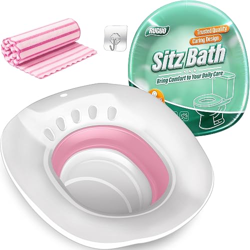 RUGUO Sitz Bath for Toilet Seat - Yoni Steam Seat - Sitz Bath for Hemorrhoids and Postpartum Care - Portable Bidet BPA Free - Foldable Basin for Epsom Salt Soak - Pink