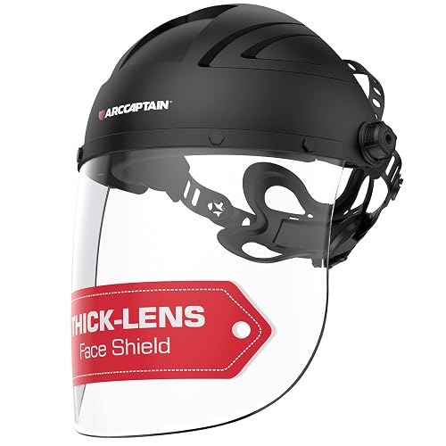 ARCCAPTAIN Face Shield for Grinding and Cutting, Full Face Mask | Impact Resistant, Adjustable Ratcheting Headgear, Polycarbonate Visor, ANSI Z87.1 Certified for Industrial Work