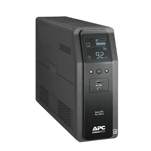 APC UPS 1000VA/600W Pure Sine Wave UPS for Computer, Electronics, BR1000MS | Back-UPS Pro Sinewave UPS for PC, gaming & home offices. Surge protection, AVR, USB-C charging, User-replaceable battery
