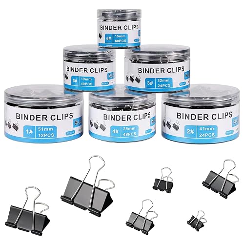 208 PCS Binder Clips Paper Clamps Assorted Sizes Black Metal Bulk Clip | Paper Binder Clip, Black Binding Paperwork Clamp, School Teachers Office Supplies