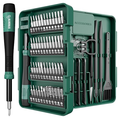 STREBITO 64PCS Mini Precision Screwdriver Set with Torx, Triwing, Pentalobe | Magnetic Electronics Repair Tool Kit for Computer, PC, Laptop, Macbook, Phone, PS4/5, XBOX, Switch, Eyeglasses, Ring Doorbell