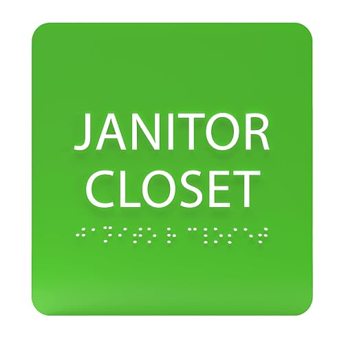 ADA CENTRAL SIGNS - 6" X6" Janitor Closet Sign - ADA Compliant Tactile Graphics Grade 2 Braille Text Acrylic Wall Signs - Janitorial, Custodian, Sanitation, Maintenance, Cleaning Supplies Door Sign