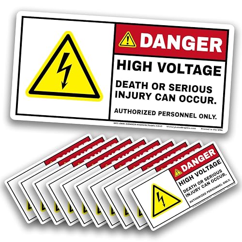 DANGER High Voltage Labels (10-Pack) – ANSI Z535 Safety Warning Stickers – 5” x 10” Industrial Electrical Hazard Decals for Panels, Equipment & Work Areas - 5x10 10pc