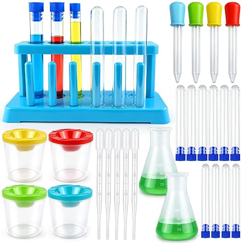 26PCS Science Lab Kit Plastic Lab Science Experiments and Test Tubes Set | Science Experiments for 6-8 Girls and Boys Classroom or Home Use Encouraging Curiosity for Students Learning Chemistry Set