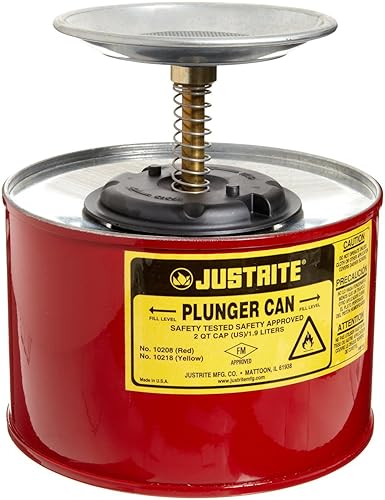 Justrite 10208 Plunger Dispensing Can, 2 Qt, Red
