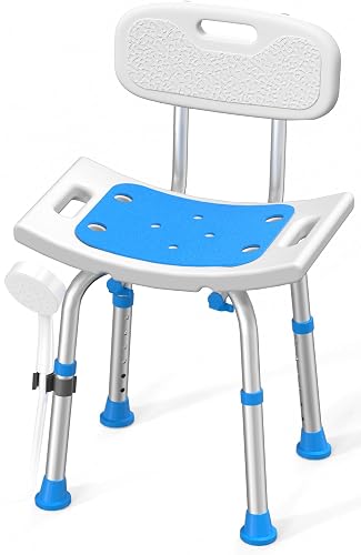 HOMLAND Shower Chair for Inside Shower with Removable Back, Aluminum Frame | Height Adjustable, Heavy Duty Bath Seat for Bathtub, Lightweight Safety Shower Stool for Seniors and Disabled