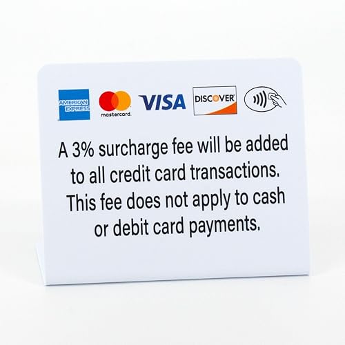 3 Pack Surcharge Fee Payment Sign - 3% Fee, Credit Card Logos, Contactless Icon, No Fee For Cash Or Debit, Business Payment Signs Service and Retail