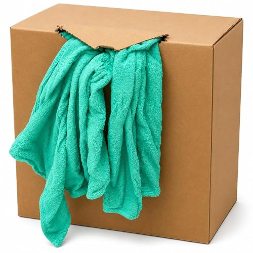 Huck Towels – 25 lb Box (~225 Recycled Rags) | 16” x 24” 100% Cotton Cleaning Cloths | Super Absorbent, Low Lint Shop Towels for Windows, Car Detailing, Janitorial & Commercial Use (Aqua Green, 25LB)