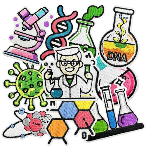 10 Pcs Science Laboratory Iron on/Sew on Patches, Back to School Embroidered Applique Patches, Clothes Backpacks Hats Pants Jackets Jeans Decoration, Student Classroom Prizes