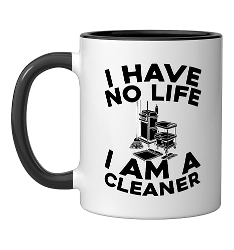 Cleaner - Janitorial Sanitation Housekeeping Cleaner Ceramic Mug, Black/White