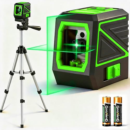 Laser Level with Tripod, 100Ft Green Cross Line Rotary Laser Tool | Rotatable 360 Degree, Manual Self leveling and Pulse Mode,IP54 Waterproof & Battery for Indoor/Outdoor Use