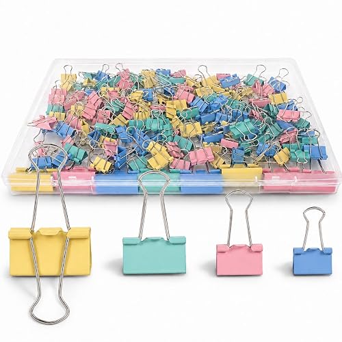 180Pcs Colorful Binder Clips Assorted Size, Metal Paper Clips for Daily Use | Clips Office Supplies for Documents, Files, School Supplies, Home and Desk Organization