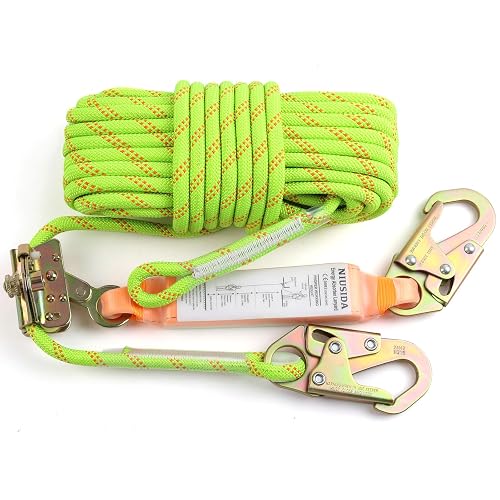 Rope Harness Safety Lanyard 100FT Fall Protection Vertical Roofing Rope | 100FT Anti-fall Safety Rope with Grab Snap Hooks, Shock Absorber, Heavy Duty Vertical Roofing Rope, Tree Climbing Line Kit