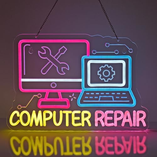 MOJOXR Computer Repair Neon Sign, Neon Light Hanging Wall Art Decoration for Repair Electronics PC Laptop Retail Store Tech Workshop Office Decor,USB Powered Ultra Bright Dimmable, 16.14 * 11inches