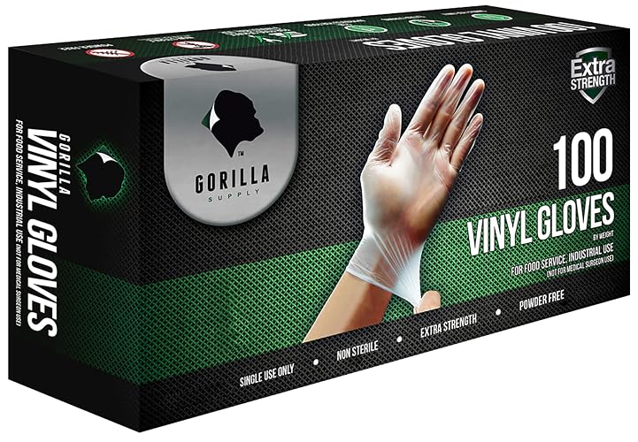 GORILLA SUPPLY Disposable Heavy Duty Vinyl Gloves Latex & Powder Free, BPA Free Food Safe, 100, 300, 1000, S, M, L, XL