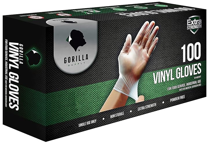 GORILLA SUPPLY Disposable Heavy Duty Vinyl Gloves Latex & Powder Free, BPA Free Food Safe, 100, 300, 1000, S, M, L, XL