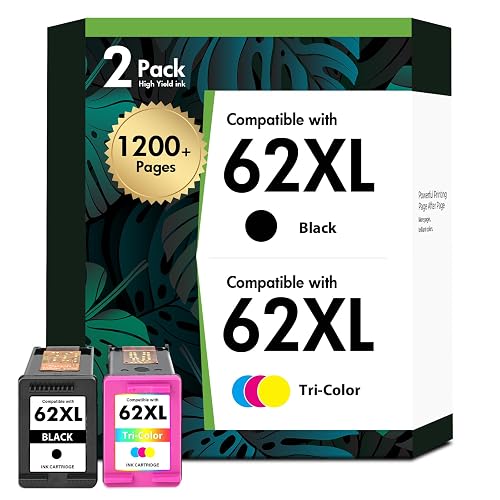62XL 62 XL 7640 Ink Cartridges for HP Printers Black and Color Combo Pack | Replacement for HP62 62 XL Ink for HP Envy 7640 5660 7645 7640 5740 OfficeJet 250 Printer (2-Pack, Black/Tricolor)