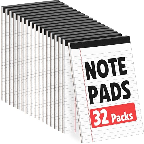YesBes 32 Pack Note Pads Bulk, Small Legal Pads 5" x 8" Narrow Ruled Lined Writing Pad, 30 Sheets (60 Pages) Notepad for Office Home School, Perforated, Office Supplies