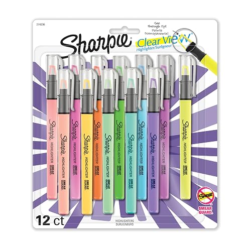 Sharpie Clear View Highlighters, With See-Through Chisel Tip, Assorted Colors, 12 Count - School, Teacher, Office Supplies