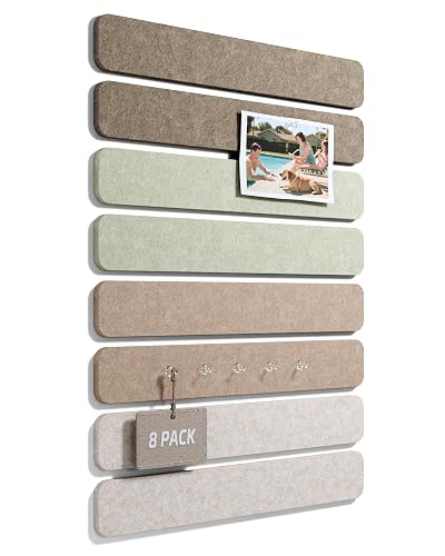 Fluxynara 13" x 2" Felt Wall Panels, Linen Dusk | 8-Pack Includes 50 Push Pins and Adhesive Tabs for Photos, Notes and Decor in Bedroom Doors, Home Office or Studios