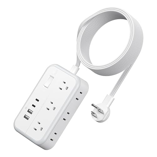 Extension Cord 15 ft, Power Strip with 6 Outlets 4 USB Charger(2 USB C Port), Flat Plug Outlet Extender Long Cord, Protection for Indoor, Home, Office Supplies, Dorm Room Essentials