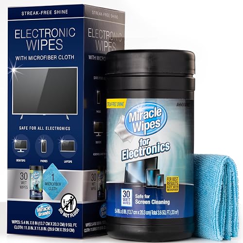 MiracleWipes Electronic Wipes, Screen Cleaner for TV, Laptop & Phone, 30 Ct
