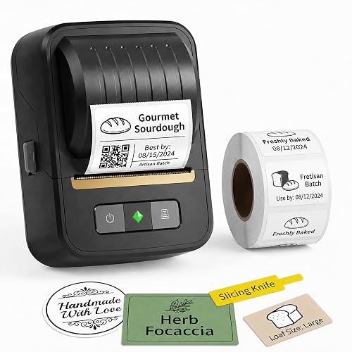 NDYIN Label Maker Machine with Tape, Bluetooth 2 Inch Thermal Label Printer | Bluetooth Portable Inkless Sticker Printer for Small Business, Home, School & Office Organization, Includes 1 Label Roll