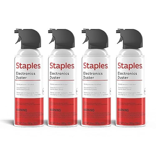 Staples Compressed Air Dusters, 10 oz. Cans, Electronics & Office, 4-Pack | Blasts dust from keyboards, laptops, vents and hard-to-reach gear. 4 cans per pack.