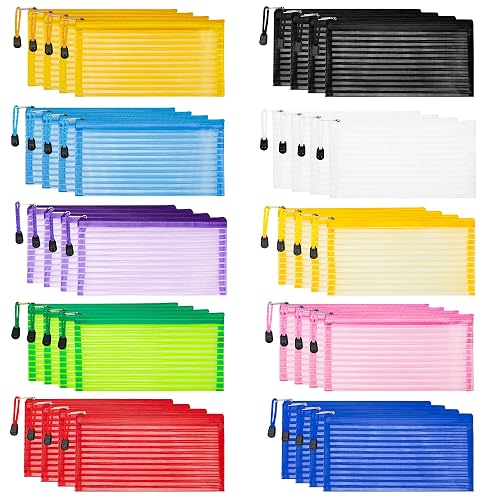 JARLINK Zipper Mesh Pouch, 40 Pcs Durable Pencil Bags in 10 Colors | Multipurpose Pencil Pouch Bulk for School, Office Supplies, Cosmetics, Makeup&Travel Accessories, Solid Color