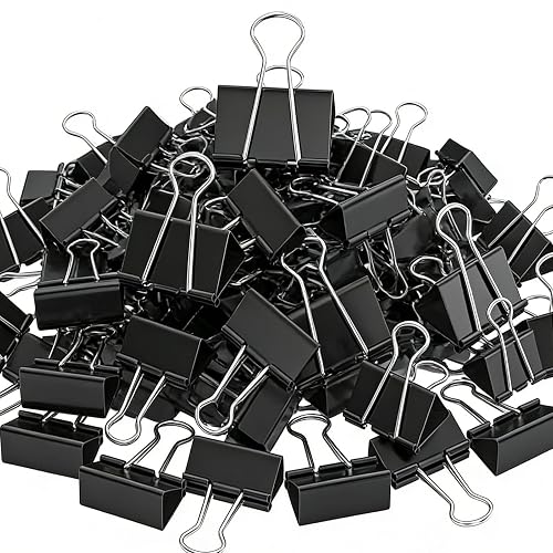 200 Count Binder Clips Assorted Sizes, 4 Sizes Large, Medium, Small, Mini, Metal Paper Clamps, Bulk Black Clips Office Supplies (1 1/4", 1", 3/4", 1/2 Inch) KKEETUR